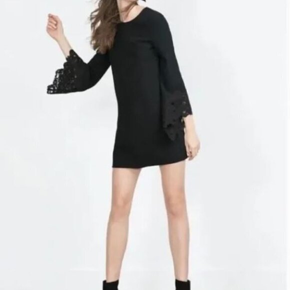 ZARA Basic A-Line Mini Black Lace Dress Size Medium - Picture 1 of 13